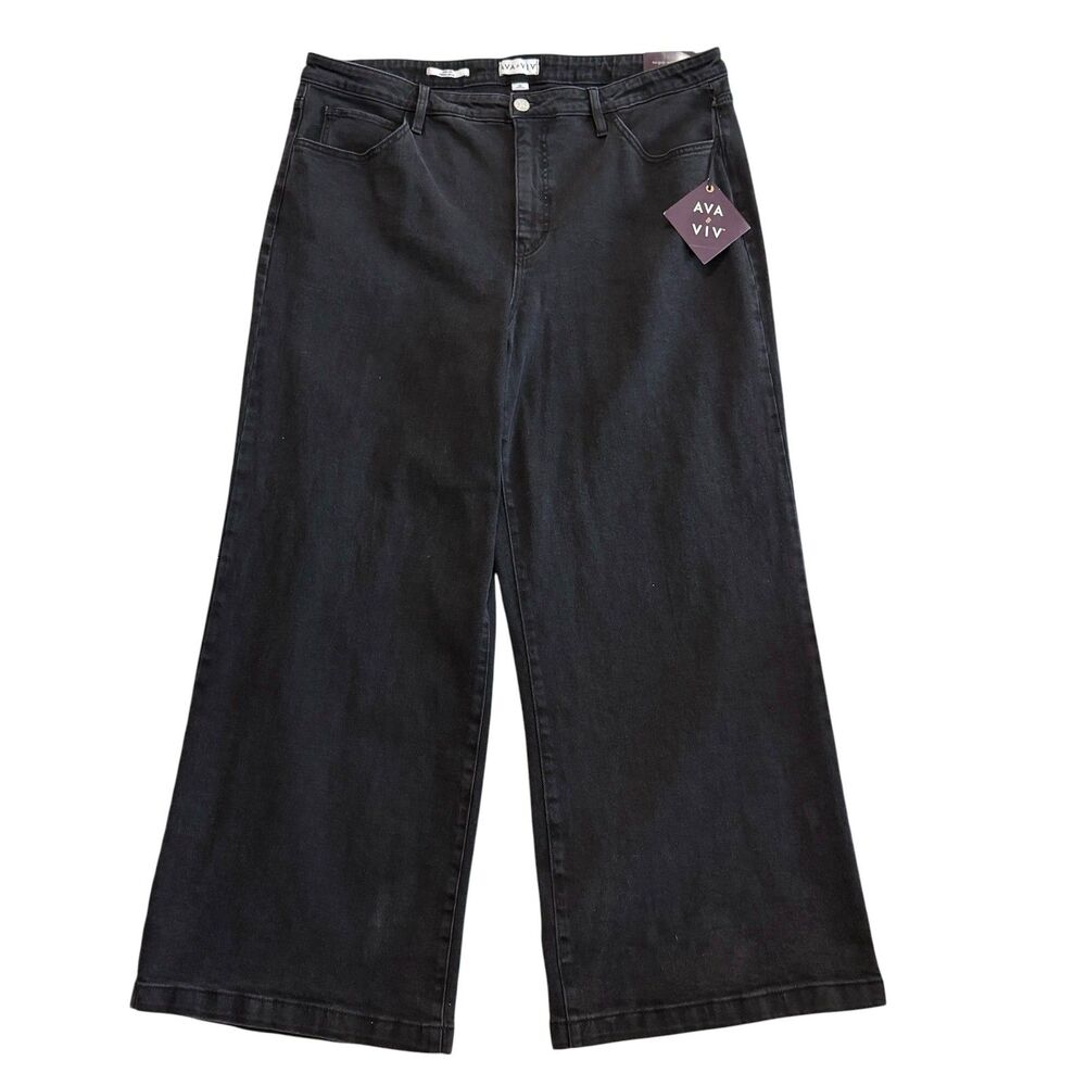 Ava & Viv Womens High Rise Relaxed Fit Wide Leg Black Jeans Size 20R NWT